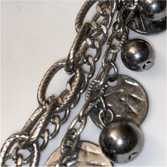 Silver Rocker Rebel Edgy Layered Bead Discs Coins Textured Chain Necklace - Picture 15 of 16